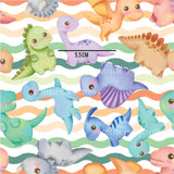 a picture of a group of different colored dinosaurs