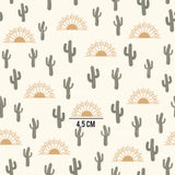 a pattern of cactus and sun on a white background
