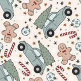 a pattern of a car with a christmas tree on it