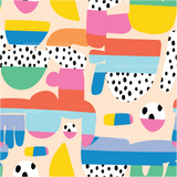 a colorful pattern with dots and shapes