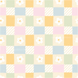 a checkered pattern with flowers on it