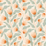 a pattern of leaves and flowers on a white background