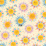 a pattern with sun and stars on a white background