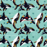 an orca killer whale is depicted in this watercolor painting