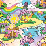 a painting of a rainbow colored landscape