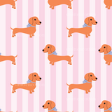 a pattern of a dog on a pink and white striped background