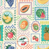 a pattern of fruits and vegetables on a white background