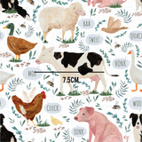 a picture of farm animals on a white background