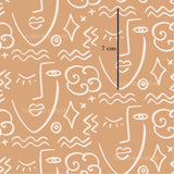 a drawing of a face on a tan background