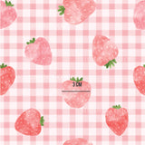a pattern of strawberries on a checkered tablecloth