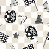a black and white pattern with a checkered background