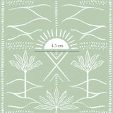 a green background with white flowers and leaves
