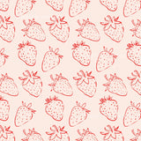 a repeating pattern of red strawberry illustrations on a light pink background.