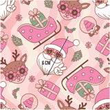 a pink background with a santa clause on it