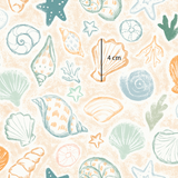 a drawing of shells and starfish on a white background