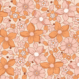 an orange and pink flower pattern on a beige background