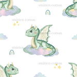 a watercolor drawing of a green dragon sitting on a cloud