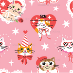 a pink background with cats and stars on it