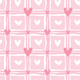 a pink and white checkered background with hearts