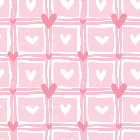 a pink and white checkered background with hearts
