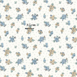 a repeating pattern of small blue and yellow flowers on a white background.