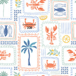 a drawing of a beach scene with a palm tree