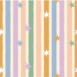 a repeating pattern of colorful stripes and stars.
