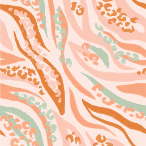 a pink, green, and orange abstract pattern