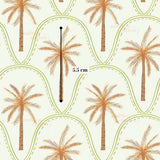 a repeating pattern of palm trees on a light background, with a measurement scale indicating the size of the palm trees in centimeters.