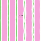 a repeating pattern of pink and green stripes, with a line indicating the width of the stripes.