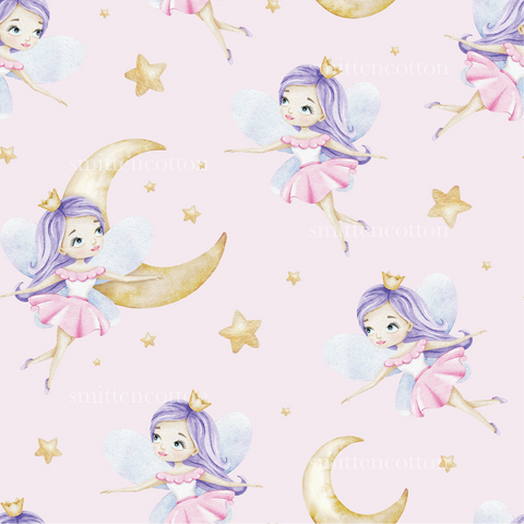 a watercolor painting of a fairy on a pink background