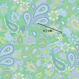 The image is a vibrant and intricate pattern featuring various paisley designs in shades of green, blue, and purple. The pattern is composed of numerous flowers and leaves, creating a visually striking and detailed design. The image is approximately 4.5 cm in size, as indicated by the text overlay.