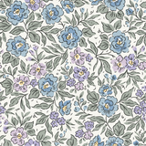 a blue and purple flower pattern on a white background