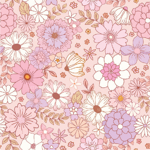 a bunch of flowers on a pink background