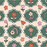 a pattern of flowers on a green background