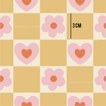 a pattern of hearts on a yellow and pink background