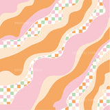 a pattern of wavy lines in pink, orange, and green