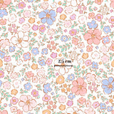 The image is a repeating pattern of various colorful flowers and leaves, with a scale indicating the size of the pattern in centimeters.