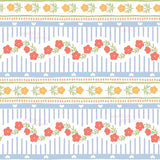 a repeating pattern of colorful flowers and leaves on a white background.