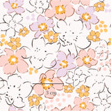 a pink and yellow flower pattern on a white background