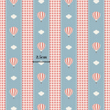 a repeating pattern of red and white striped hot air balloons against a blue background, with white clouds scattered throughout. The pattern is composed of vertical stripes and horizontal stripes, creating a visually appealing and playful design.