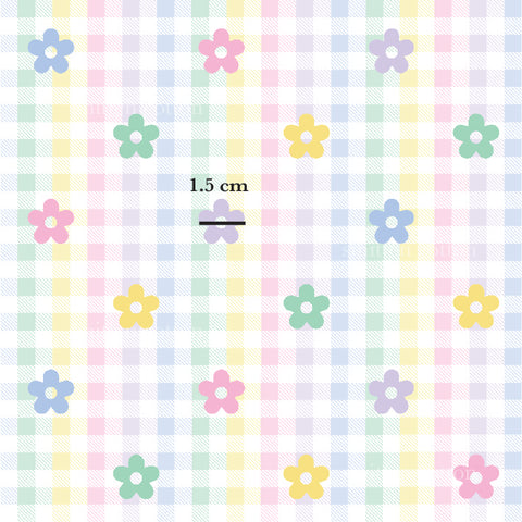 a pattern with flowers on a checkered background