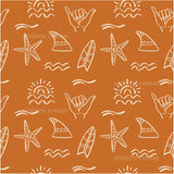 an orange background with white doodles on it