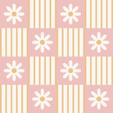 The image is a repeating pattern of pink and white squares, each containing a white daisy flower.
