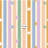 The image is a repeating pattern of colorful stripes and stars, with a measurement of 1.5 cm in the center.
