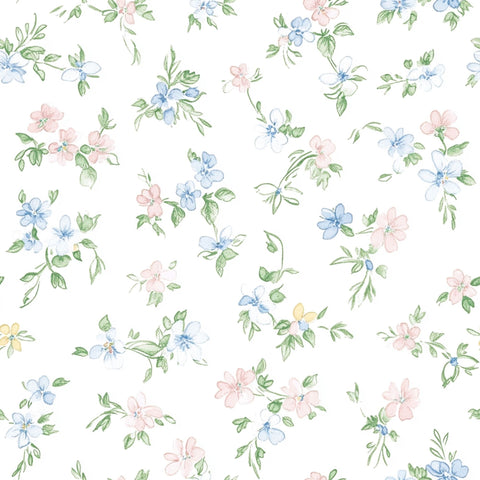a repeating pattern of various colorful flowers and leaves, creating a visually appealing and harmonious design.