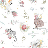 a watercolor painting of a koala and flowers on a white background