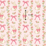 a repeating pattern of pink rabbits wearing pink bows and surrounded by pink flowers. The pattern is composed of multiple images of the rabbits and flowers, creating a visually appealing and harmonious design.