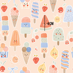 a pattern of ice cream and fruit on a pink background