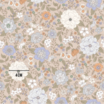 a flowery pattern with blue, orange, and pink flowers